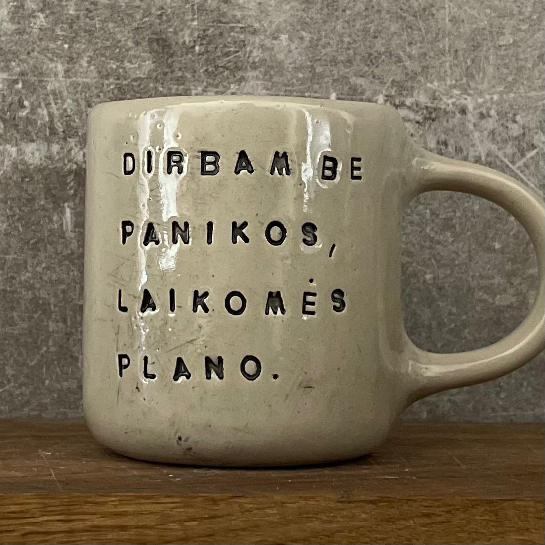 White medium ceramic mug with words about work - twin