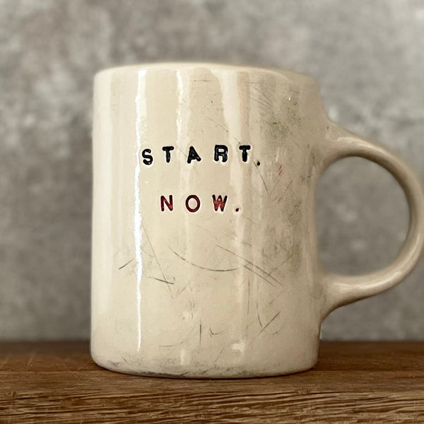 Handmade ceramic stoneware mug START NOW