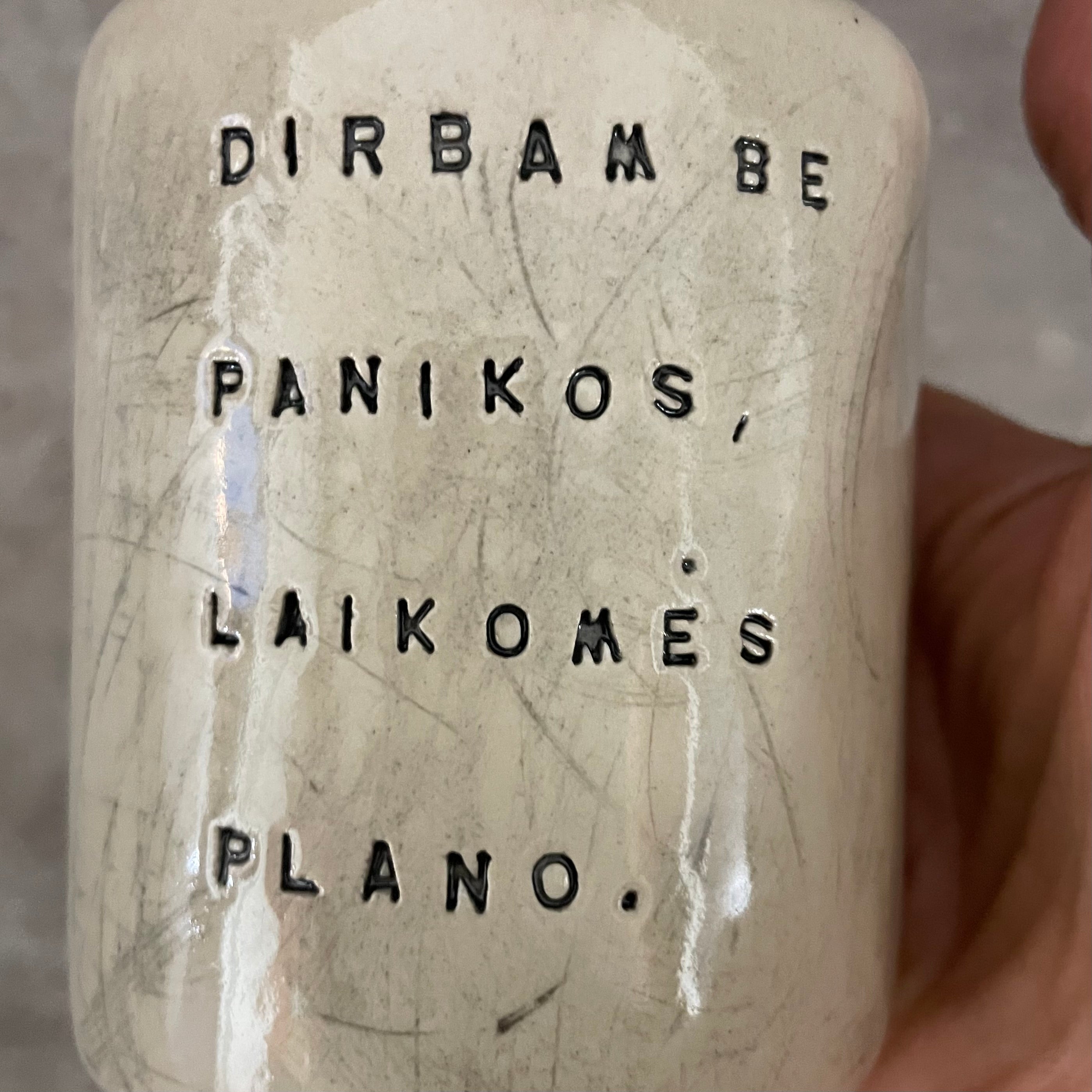 White tumbler mug with saying about work