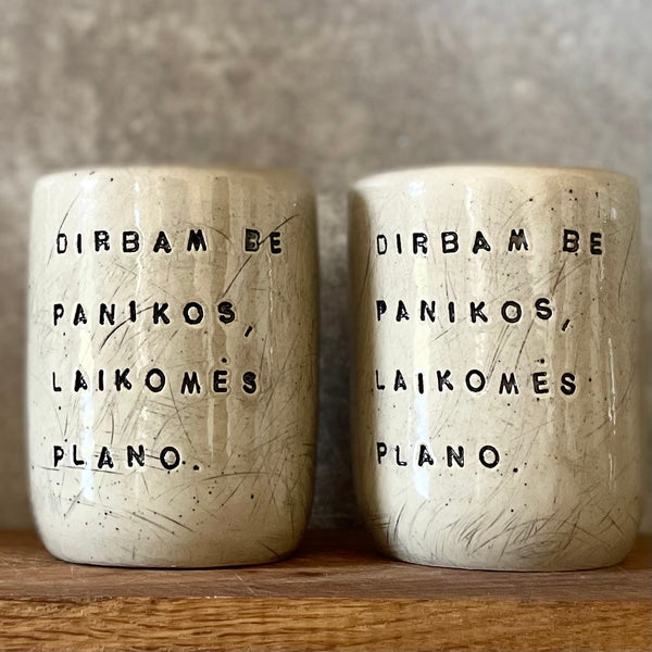 Two big ceramic tumbler mugs without handle about work