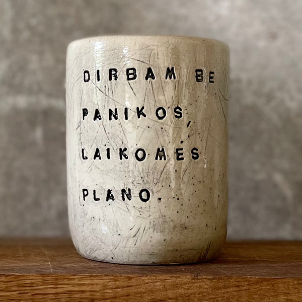 Speckled tumbler mug with saying about work