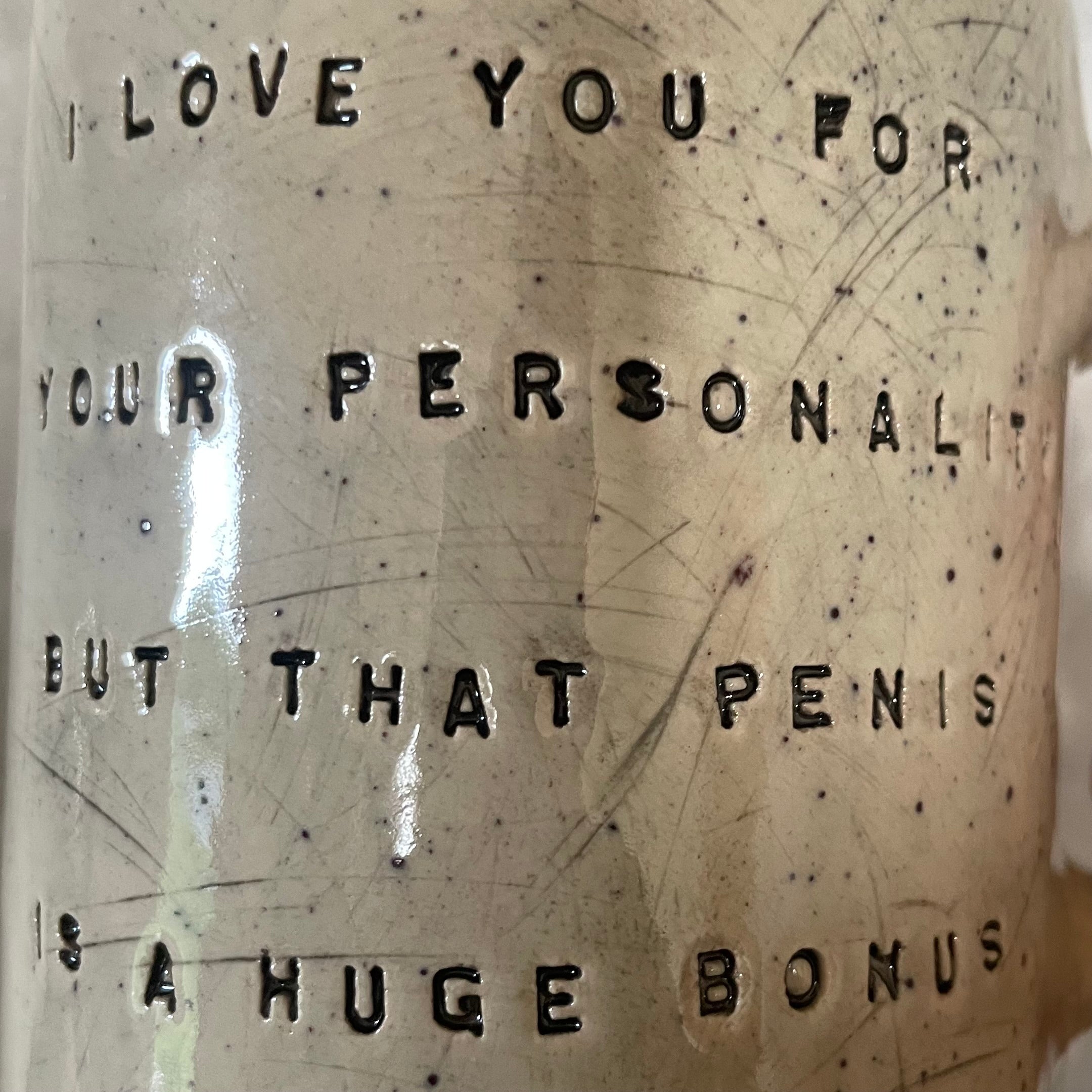 Speckled mug with funny saying