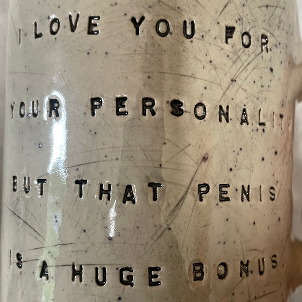 Speckled mug with funny saying