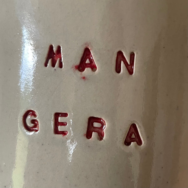 Cozy tumbler mug with words MAN GERA