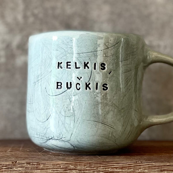 Big blue mug with saying in Lithuanian