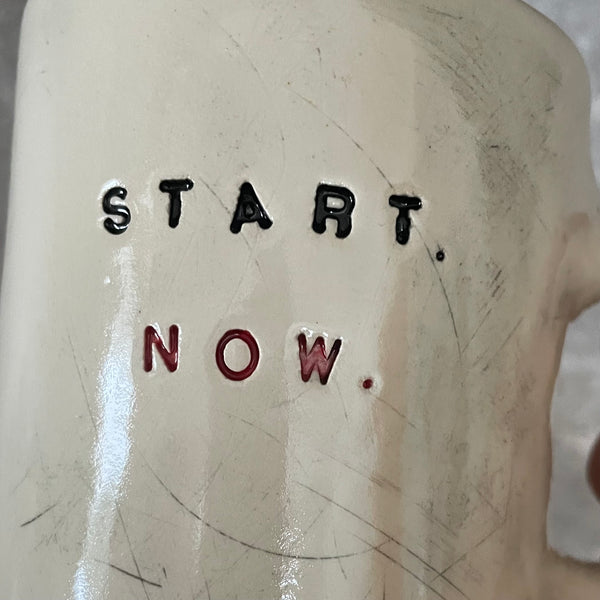 Handmade ceramic stoneware mug START NOW