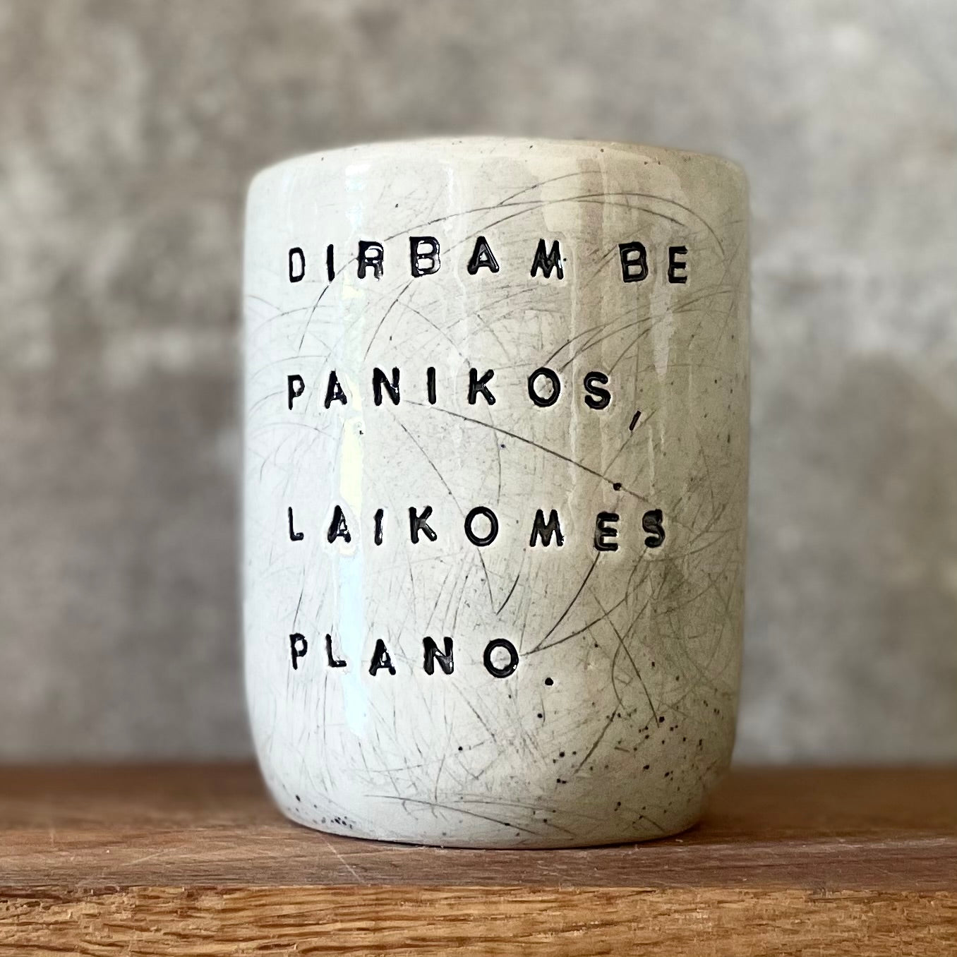 Speckled tumbler mug with saying about work
