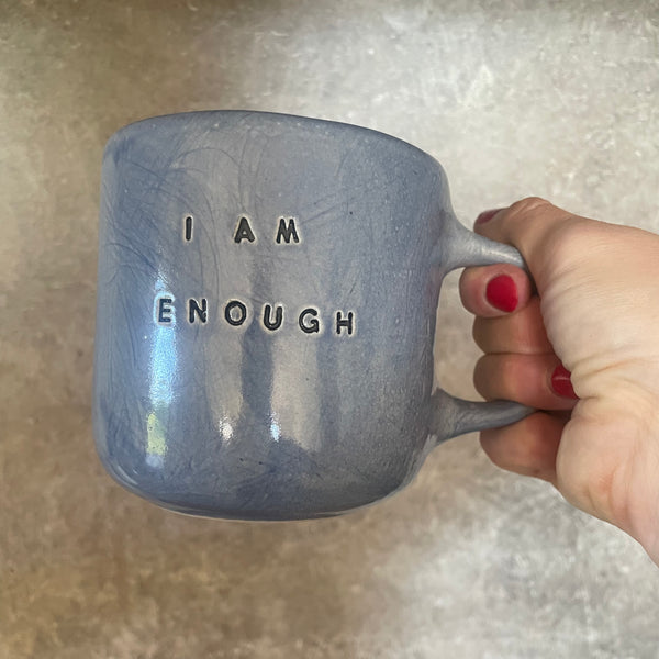 Mėlynas didelis sunkus puodelis I AM ENOUGH