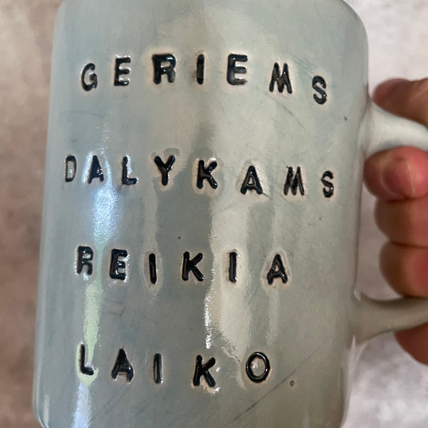 Blue mug about good things