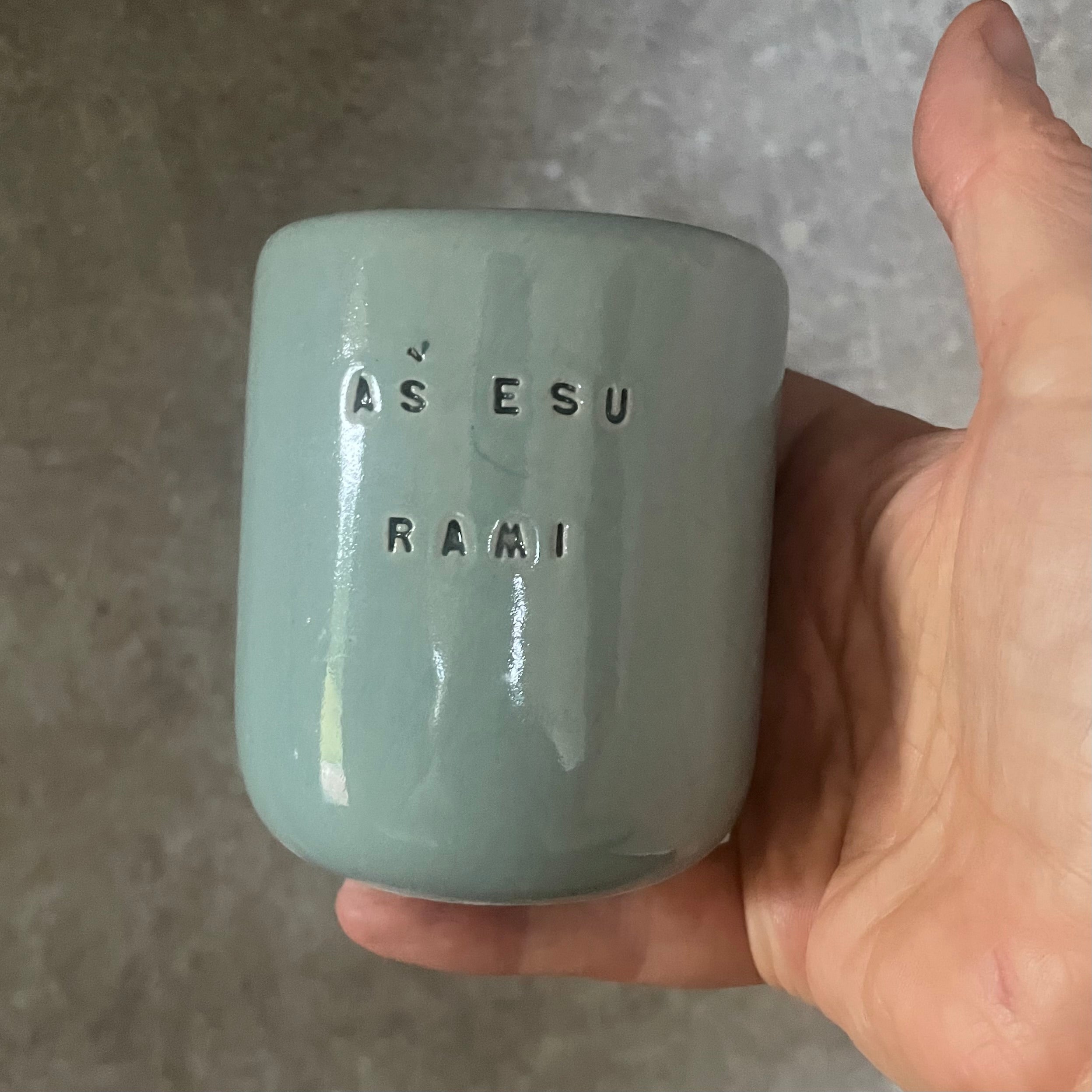 Small blue affirmation mug AŠ RAMI