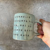 Blue mug with funny phrase in Lithuanian