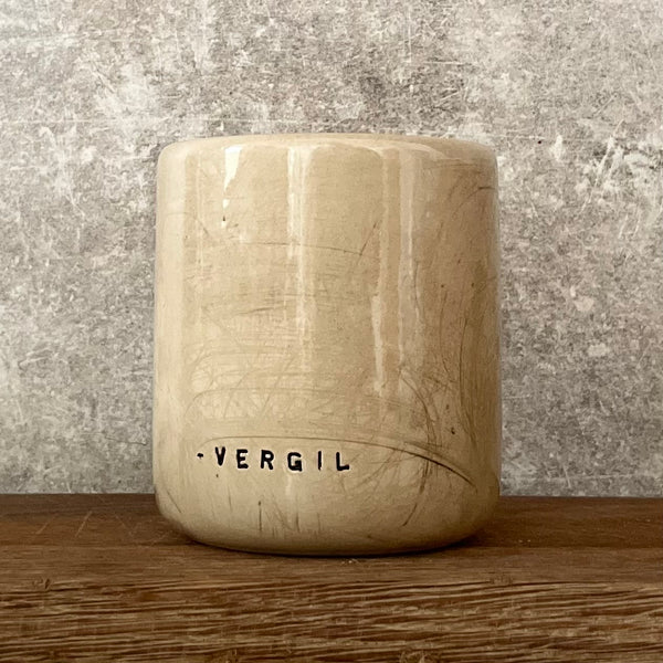 Beige mug with quote by Vergil