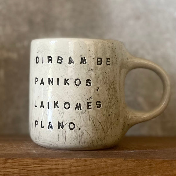 Speckled medium mug with words about work - one more
