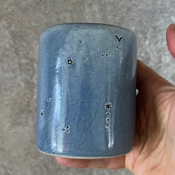 Blue ceramic tumbler mug with saying