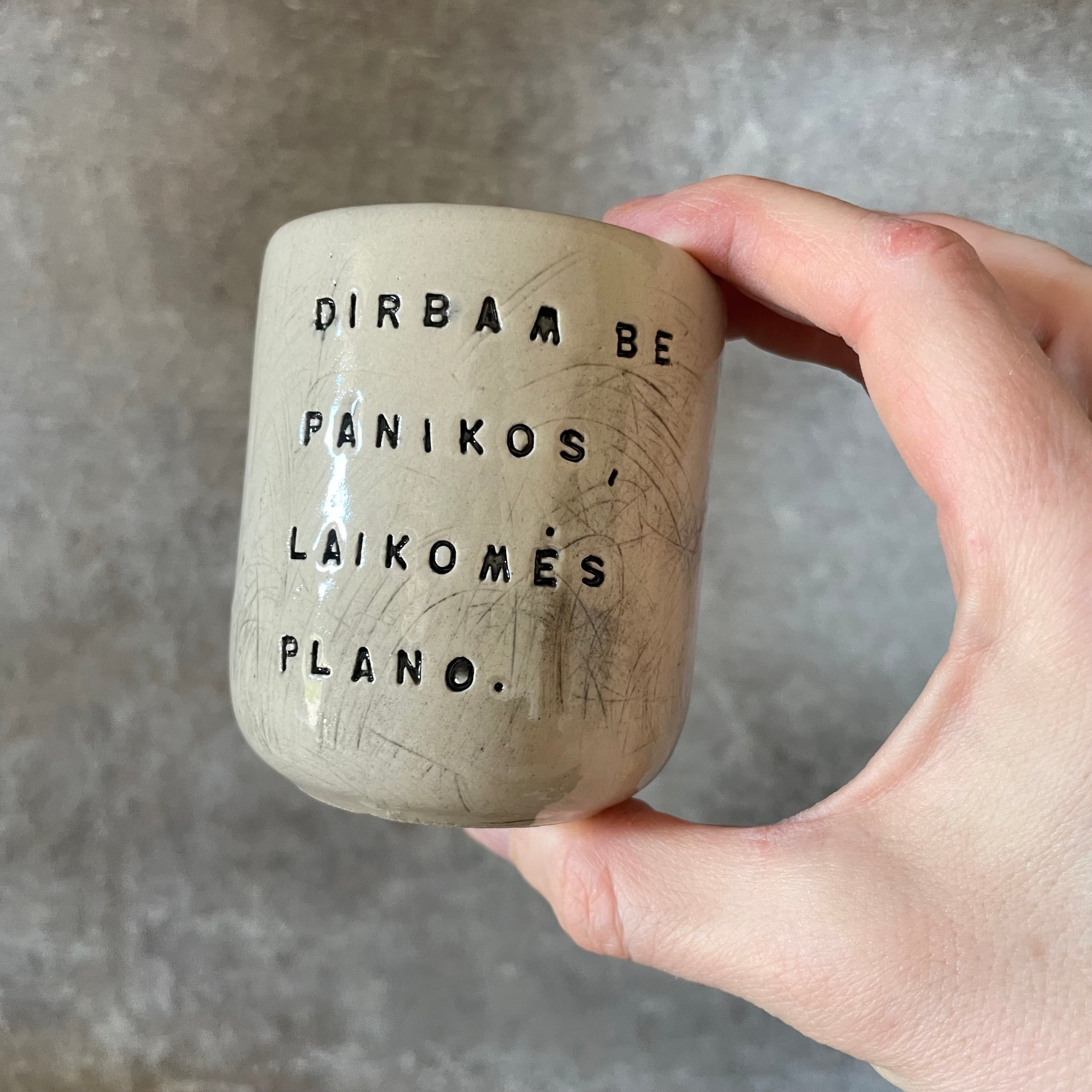 Set of two small mugs with words in Lithuanian