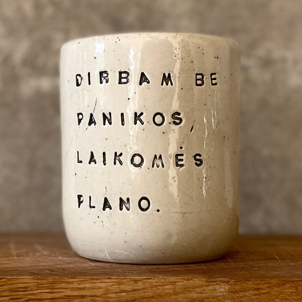 Speckled tumbler mug with saying about work