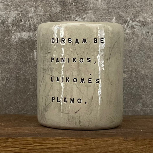 White tumbler mug with saying about work
