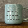 Blue mug with funny phrase in Lithuanian
