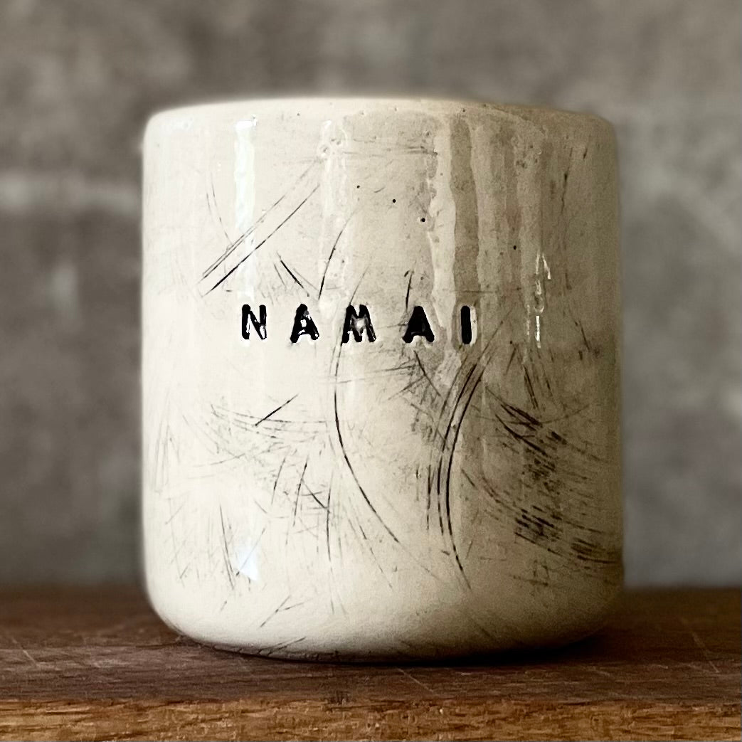 Tumbler mug with word in Lithuanian NAMAI