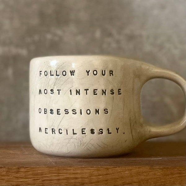 Ceramic coffee mug with quote by Kafka