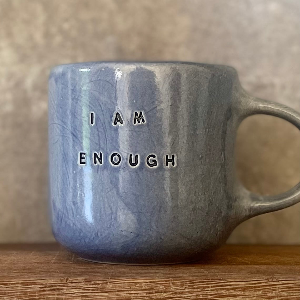 Mėlynas didelis sunkus puodelis I AM ENOUGH