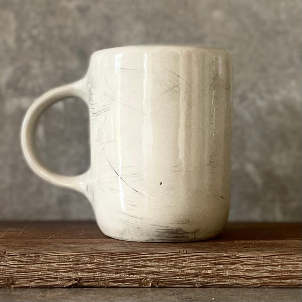 White big ceramic mug with words about work