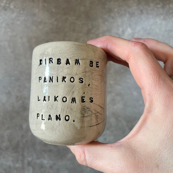 Set of two small mugs with words in Lithuanian