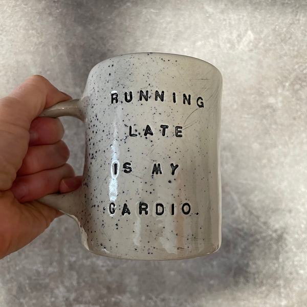 Stoneware mug about being late