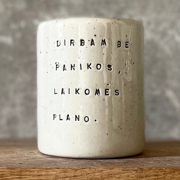 Speckled tumbler mug with saying about work