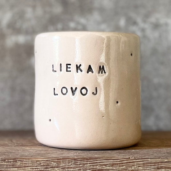 Sweet beige mug with words LIEKAM LOVOJ