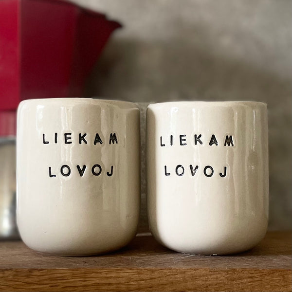 White small mugs without handle "Liekam lovoj'