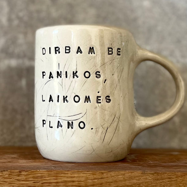 White big ceramic mug with words about work - twin