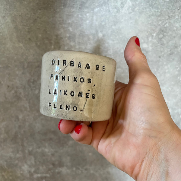 Set of two small mugs with words in Lithuanian - flat