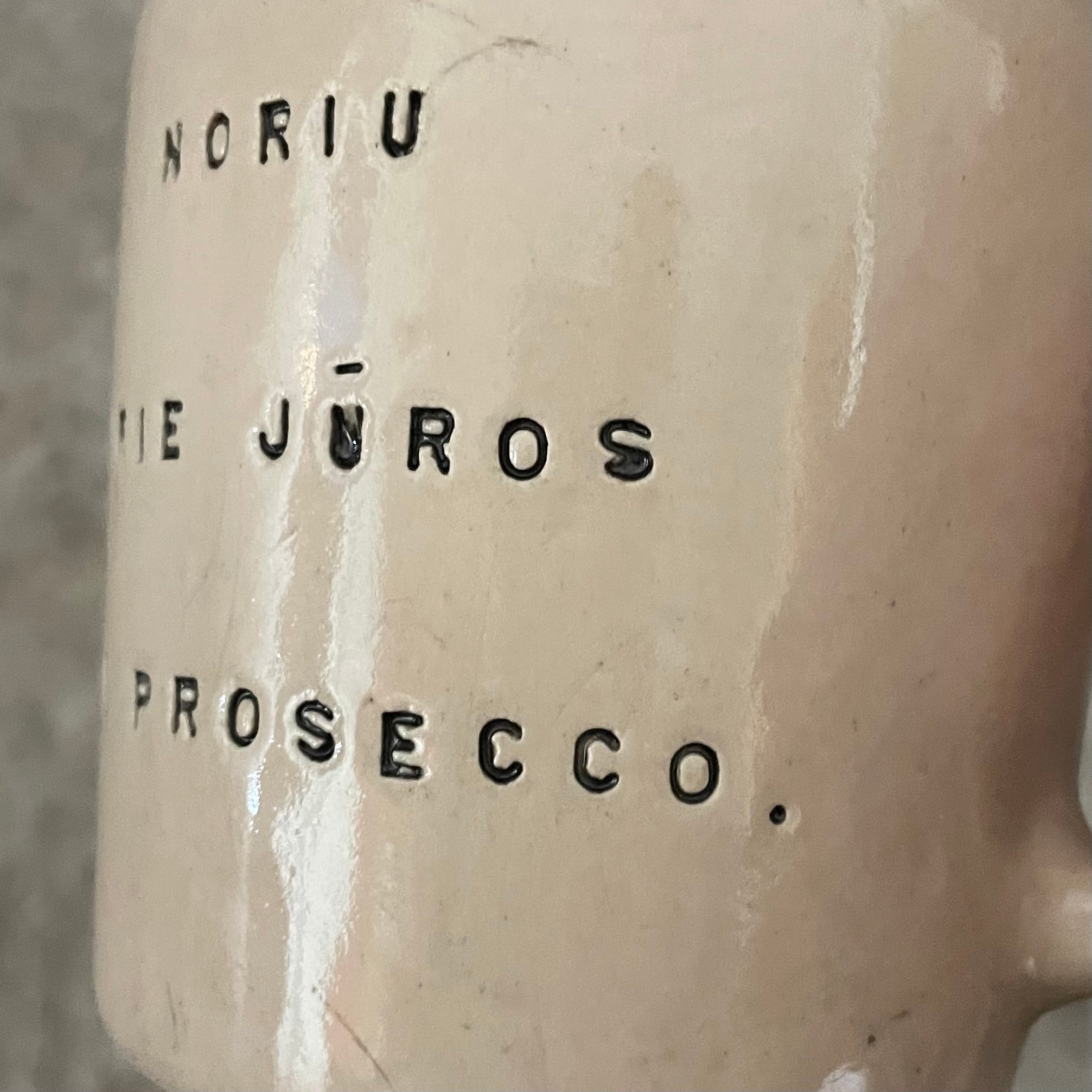 Pale pink mug with prosecco saying