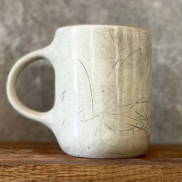 White big ceramic mug with words about work - twin
