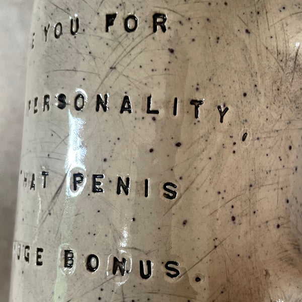 Speckled mug with funny saying