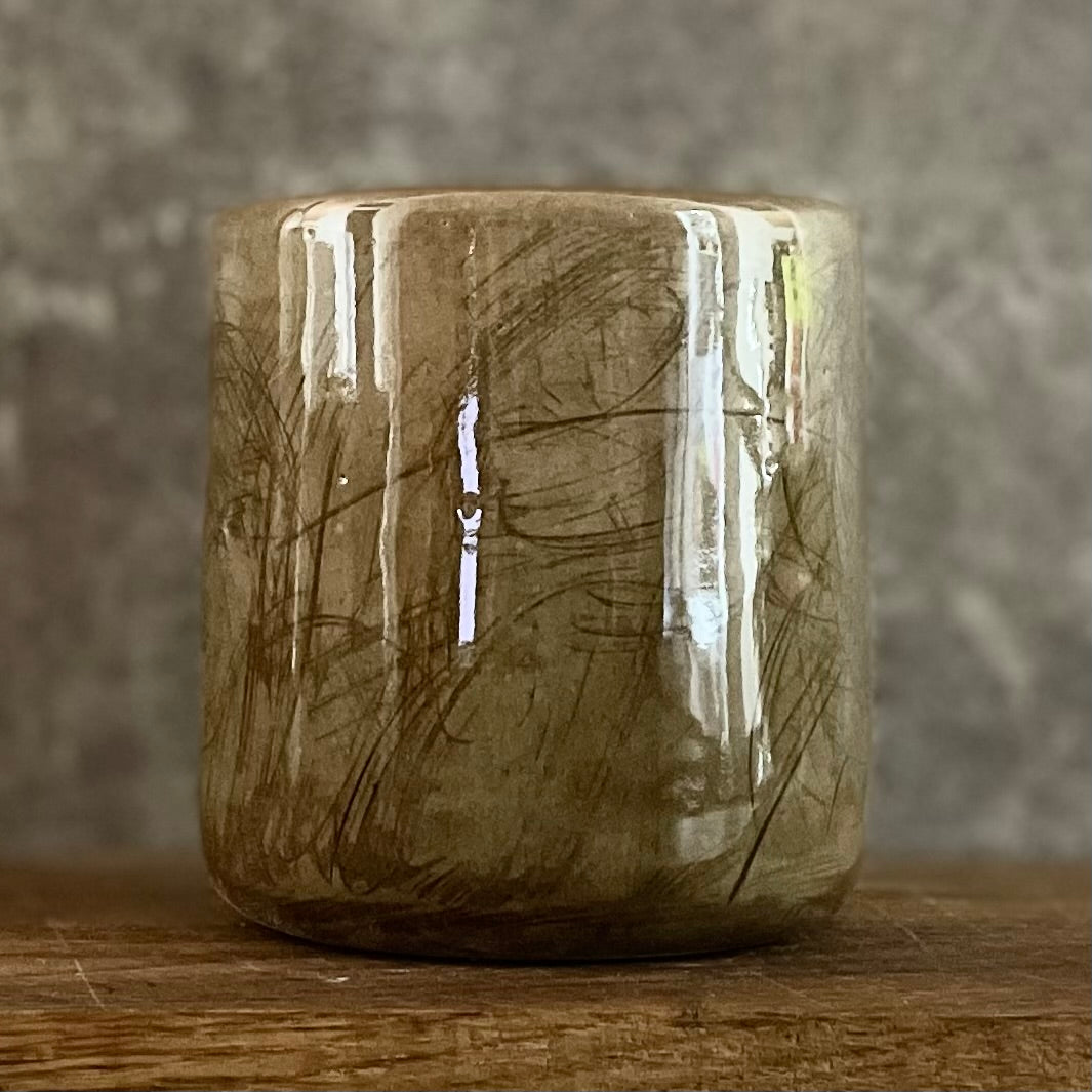 Dark brown tumbler mug with words about work
