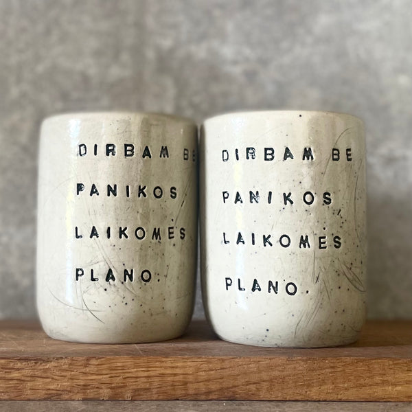 Two big ceramic tumbler mugs without handle about work