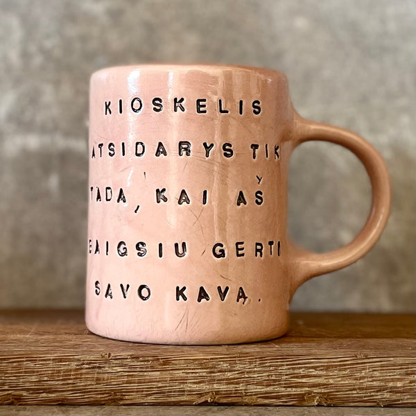 Ping mug with phrase about coffee
