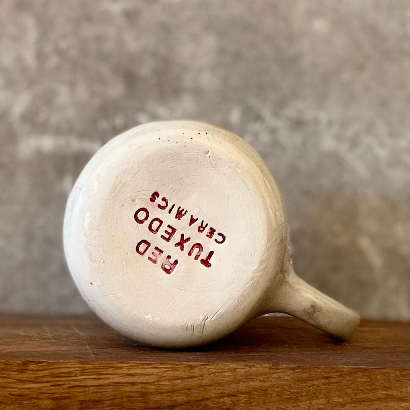 White medium ceramic mug with words about work - twin