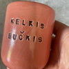 Raudonas puodelis "Kelkis, bučkis" 150 ml