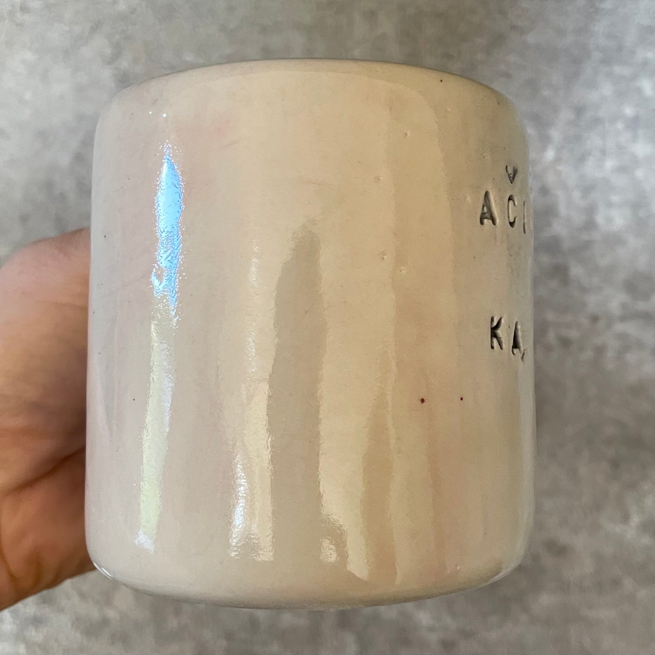 Pale mug with words of gratitude
