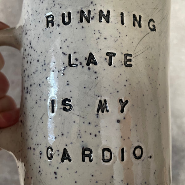 Stoneware mug about being late