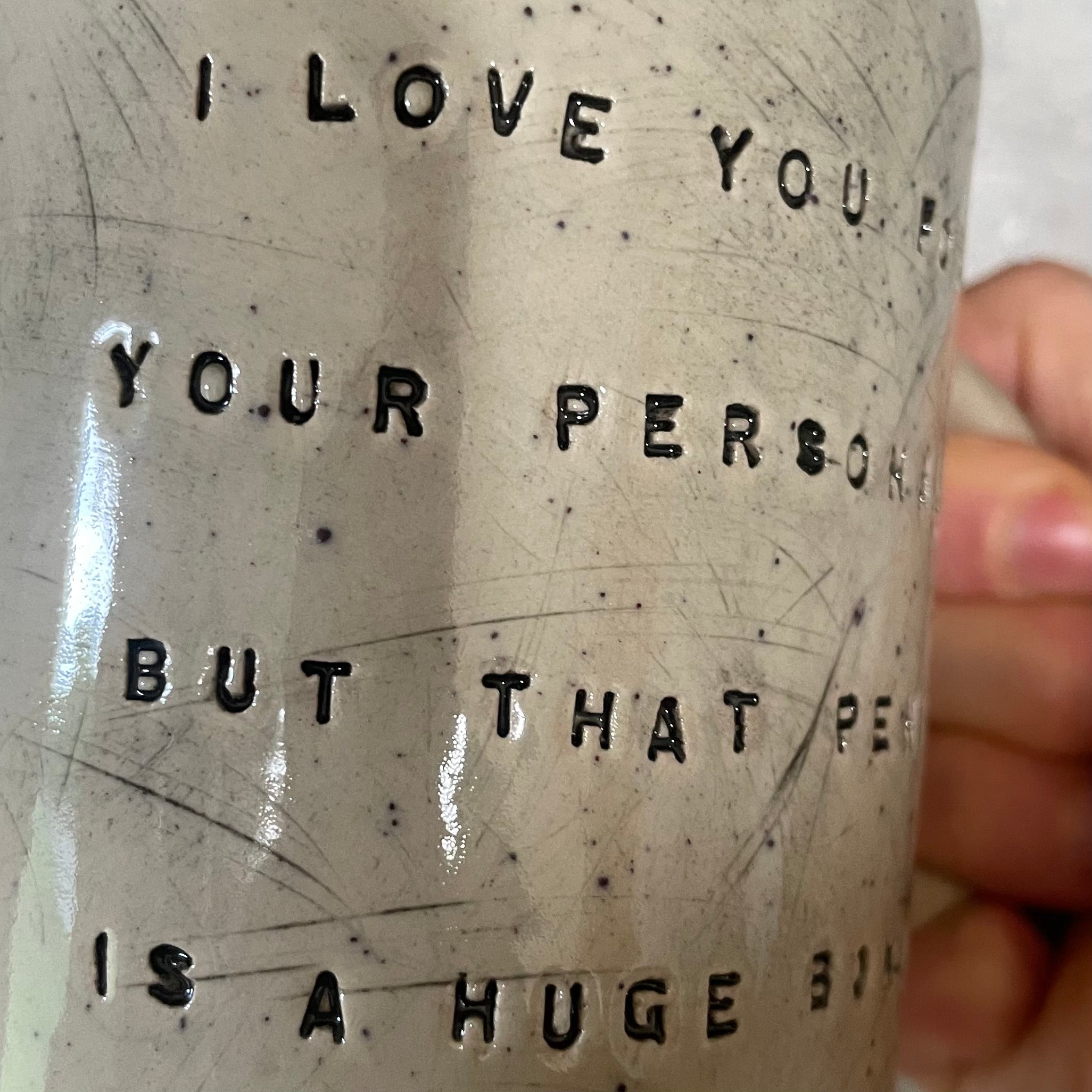 Speckled mug with funny saying