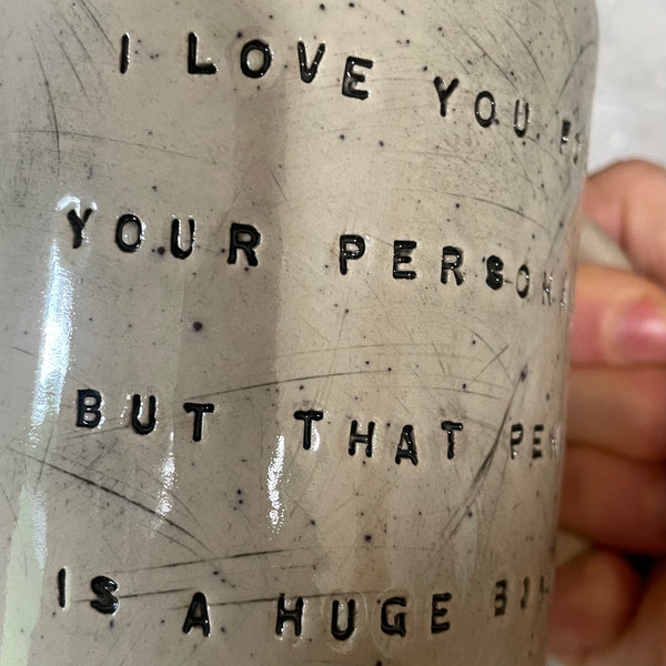 Speckled mug with funny saying
