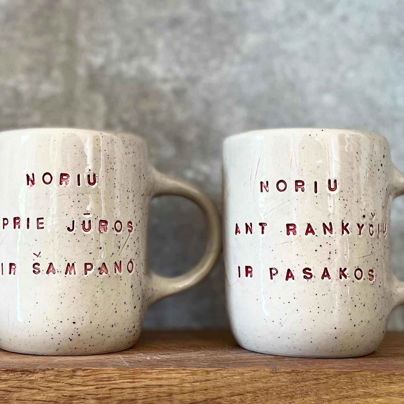A pair of speckled ceramic mugs for a princess