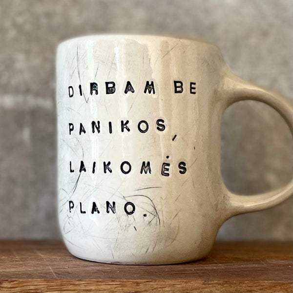 White big ceramic mug with words about work - twin