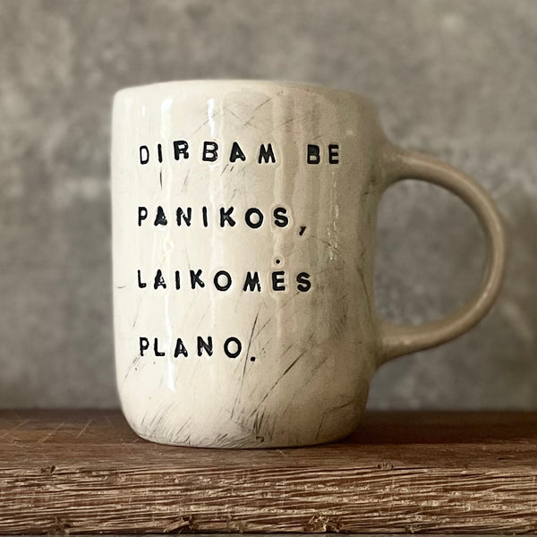White big ceramic mug with words about work